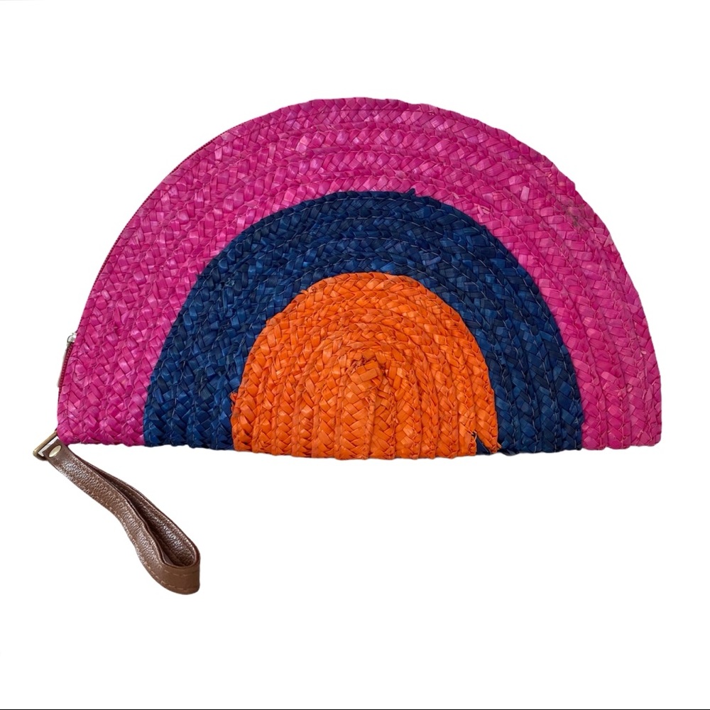Colorful Hand Woven Straw Semi Circle Clutch Bag